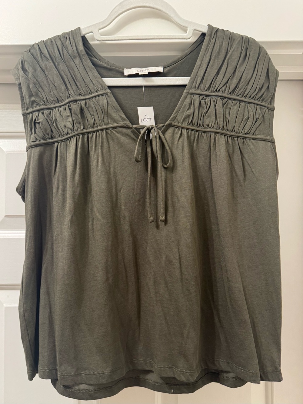 LOFT Olive Green Sleeveless Pleated Top